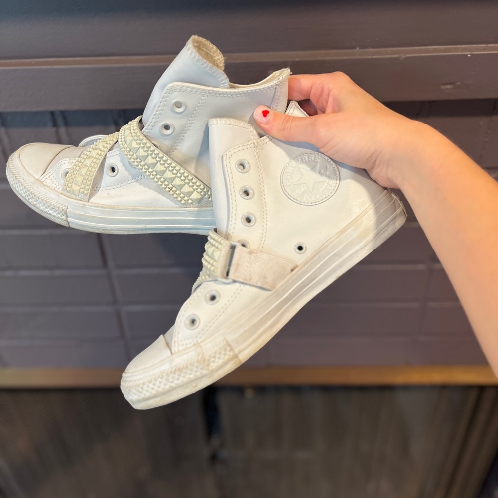 Converse Chuck Taylor All Star Platinum Punk Strap Hi Top Wm Sz 7.5, 8, Y2K shoe